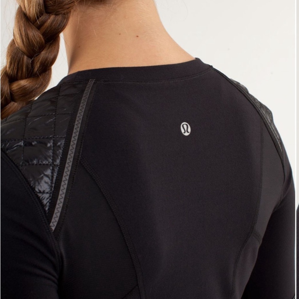 Lululemon Ice Queen Top Shirt Womens Size 4 Black Quilted Shoulder Elbow Patch - Picture 4 of 6